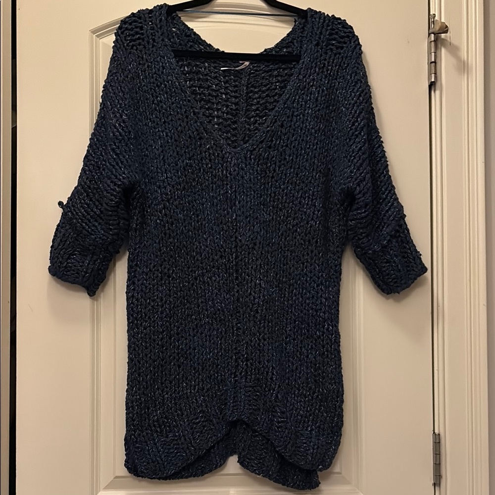 Free People Blue V-Neck Sweater with Relaxed Fit